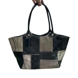 Coach Patchwork Bleecker Signature Black Grey Tote